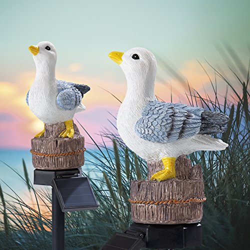 LED-Solar-Leuchten Möwe 2er-Set – Handbemalt für eine maritime Möwen-Optik ( Tageslichtsensor für automatisches Ein- und Ausschalten, Bis zu 8 Stunden Leuchtdauer, Warm-weißes Licht ) - 2
