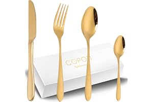 Set Di posate Oro Per 6 Persone, COPOTI 24 Pezzi Acciaio Inox Coltello Forchetta Cucchiaio Cena Set,Lavabili in Lavastoviglie.