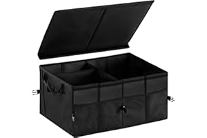 YOUDENOVA Organizador para maletero con tapa (extraíble), caja plegable para coche, bolsa de maletero plegable, caja de almacenamiento para coche, color negro