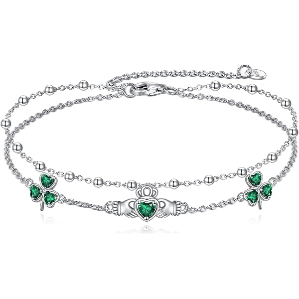 KINGWHYTE Bracciale Claddagh Celtico In Argento 925 Con Pietra Di Nascita - Regalo Irlandese Per Donna, Amicizia E Amore (Lunghezza Regolabile 17,8+5,1 Cm)