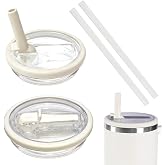 Stanley Cup Replacement Lids 40oz (2 Piece), Dustproof Cover with 2 Straws, Reusable for Stanley Cup Tumblers, Beige