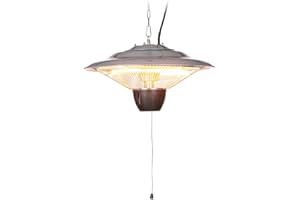 ‎BLUMFELDT blumfeldt Hitzkopf - Deckenheizstrahler, Infrarot-Heizstrahler, Infrarot Halogen-Heizröhre, 2 Heizstufen: 750 oder 1500W, Wärmebereich: bis zu 9m², IP34, inkl. Karabinerhaken und Kette (silber)