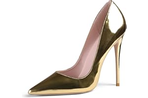 GENSHUO Stiletto High Heels Schwarz, 12CM/4.72IN Damen Pumps Spitz Party Lack High Heels Sexy Basic Schuhe Damen Geschlossen