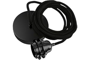 Hoopzi - Pendant Light 1 Flamming - 2.5 m Textile Cable - 1 x E27 Socket - Vintage, Industrial for Dining Table, Living Room, Dining Room, Room, Bedroom, Kitchen