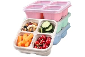 Toivize 4 Pack Snack Boxes, Reusable Bento Lunch Boxes with 4 Compartments Snack Containers for Kids Adults Leakproof Divided Food Storage for School Work Travel (Pink/Beige/Green/Blue)