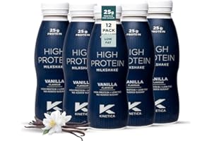 Kinetica Sports Ready-to-Drink High Protein Milkshake - Vanilla Flavour | 25g Protein/Bottle, 12 X 330ml Pack | High Protein, Low Fat & No Added Sugar | Post Workout Pre-mixed Drink for Men & Women