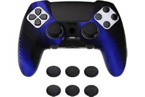 ‎PLAYVITAL PlayVital Anti-Rutsche Hülle für ps5 Edge Controller,Case Schutzhülle Hülle Skin aus weichem Gummi mit 6 Stück Stick Kappen für PS5 Edge Wireless Controller(3D Noppen Edition,Blau & Schwarz)