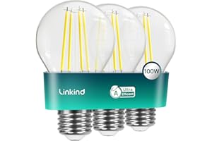 Linkind E27 LED Bulb, Ultra-efficient A-Rated 7.2W=100W Equivalent, 2700K Warm White 1521lm, Edison Screw in Light Bulb, Clear Glass Vintage Filament LED Bulb, 50000H Lifespan, 3-Pack