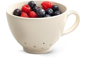 Zeal Berry Colander Cup, Small Hand-held Cup Shape Melamine Strainer/Sieve, for Washing & Draining Fruits, and Berries (10cm) - Cream