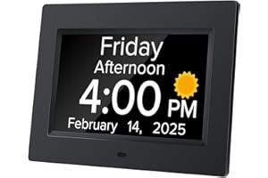 Mitoart Digital Alarm Clock with Date and Day of the Week for Dementia Seniors, Multiple Alarm Games, Auto SDT, Designed Specifically for Seniors, Black