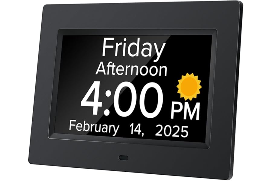 Mitoart Digital Alarm Clock with Date and Day of the Week for Dementia Seniors, Multiple Alarm Games, Auto SDT, Designed Specifically for Seniors, Black