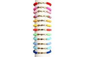 BENIFILE Friendship Bracelets, 12 Preppy Colorful Bracelets for Girls, BFF Adjustable Heart Clay Beads Set for Summer Surfer Beach Party Accessories