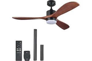 VONLUCE Ventilateur de Plafond avec Lumière Ø132CM 52 Pouces 3 Pales avec Télécommande Moteur DC Silencieux Réversible 6 Vitesses pour Chambre à Coucher Patios Salon Fermier, Noir Noyer