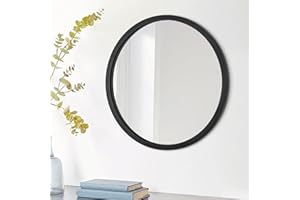 JJUUYOU Round Wall Mirror with Wood Frame Wall-Mounted Decorative Dorm Mirrors Circle Mirror Farmhouse Style Hanging Mirrors for Living Room Decor Bedroom