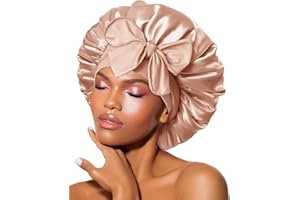 BONNET QUEEN Gorro de Seda para Dormir Ajustable Gorro Saten Pelo Rizado Silk Bonnet Satin Gorros Satén con Cintas Largo
