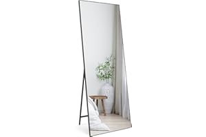 HORLIMER 65x24 inches Full Length Mirrors with Black Frame, 165x60 cm Large Long Mirror for Wall Hanging or Floor Free Standing, for Bathroom Living Room Bedroom