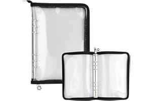 DRWOSM A5 Ringbuchhülle PVC Binder Abdeckung Wasserdichte Transparenter Reißverschluss Notizblock Ringordner Kunststoffhüllen für Ordnerhüllen, Fotokarten, Mini-Fotos, Karten, Dateien (Schwarz)