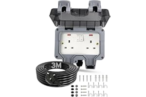 EVOLPOR Outdoor Socket with 3m Extension Lead, Outdoor Double Socket Waterproof IP66, 13Amp Weatherproof Outdoor Sockets with Switch Indicator Light, Wall Electrical Outlet Socket Box for Garden Garage Yard