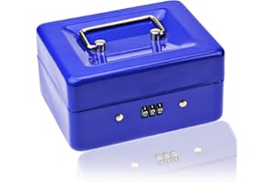LTSTOR Petite Caisse à Monnaie Avec Serrure à Combinaison – Caisse à Monnaie en Métal Durable avec Plateau de Rangement Verrouillable, 15 × 12 × 8 cm (bleu, petit)
