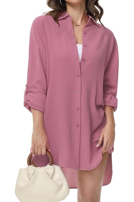 Eyelet Tops Women Casual Corduroy Dress, Solid Button Oversized