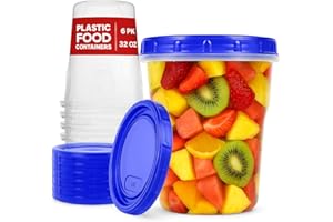 XpressPak Plastic Soup Containers - Freezing, Microwave Safe (946 ml) - [6 Pack] - Deli With Twist Top Lids, Food Storage Freezer - Airtight - Dishwasher Safe BPA-Free