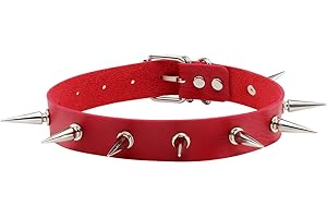 Eigso Gothic Punk Necklace Studded Collar Choker and Metal Spike Bracelet Wide Strap for Men