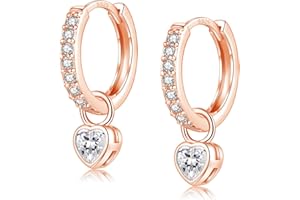 Ohrringe Silber 925, Ohrringe Silber 925 Hängend Creolen Silber 925 Klein mit Herz Rund Zirkonia für Damen Mädchen Herren
