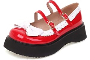 LROEY REOLY Scarpe Mary Jane con Zeppa da Donna, Pompe del Tallone Medio Punta Rotonda Fibbia Scarpe da Festa con Plateau Moda, Numero 34-45