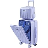 WYDEAZ Cabin Suitcase 55 x 38 x 23 cm + Toiletry Bag, Set Rigid ABS + PC Lightweight with 4 Wheels 360&deg;, Front Opening, USB P