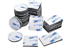 Double Face Extra Fort,Adhesif Puissant Ruban Mousse 50 Pièces Carrés,50 Pièces Ronds et 10 Pièces Rectangulaires Sur le Sol, Portes,Plastiques, Verres et Métal Noir Patin Adhésif de Montage