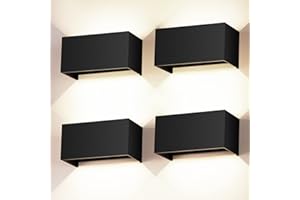 Cwycfw 4 Pezzi Applique da Parete Interno 24W Applique Esterno Angolo del Fascio Regolabile Moderno Lampade da Parete 4000K Bianco Naturale Applique da Esterno IP65 Impermeabile Nero Applique Interno