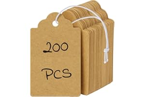 Uniclife 200 Pcs Kraft Price Tags with Elastic String Attached Writable Brown Kraft Paper Tag Hang Tags for Pricing Clothing Jewelry Price Display Labels Blank Merchandise Marking Tag, 4.5 x 2.7 cm