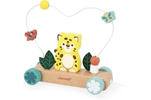 Janod - Tigre à Tirer avec Circuit de Motricité Boulier - Jouet à Promener en Bois - Developpe l'Eveil, la Motricité et l'Imagination - Dès 12 Mois - J08281, Jaune