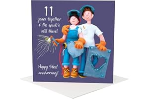 Holy Mackerel 11th wedding anniversary card (steel) designed by Erica Sturla. Card is 15cm square and blank inside for your own message