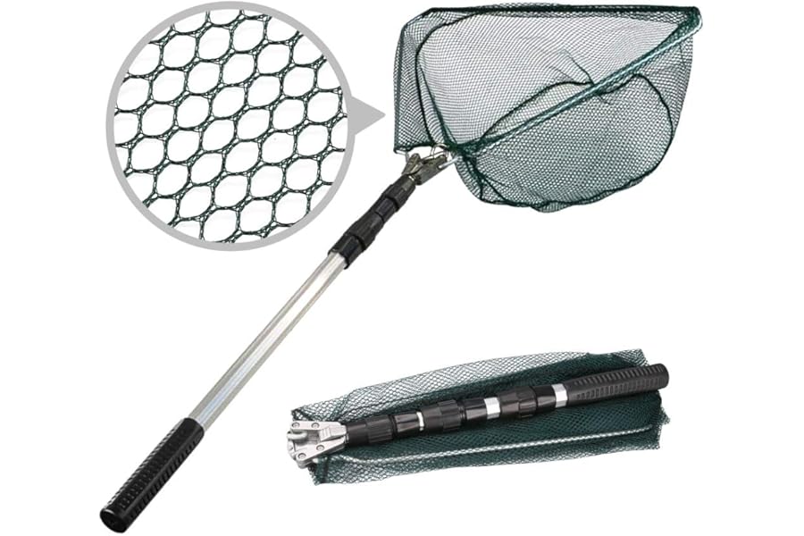 HEYOMART Fishing Landing Net Telescope Foldable Collapsible Extensible for Bird Fish Catch Release Lightweight Portable Aluminum Alloy Frame Handle