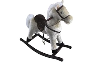 The Rocking Horse Co. - Plush White (off White) Rocking Horse - Soft Finish - Complete with Sounds - On solid wood rockers