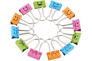 CCINEE 19mm Mini Binder Clips Smiley Paper Clips Assorted Colours, Pack of 40