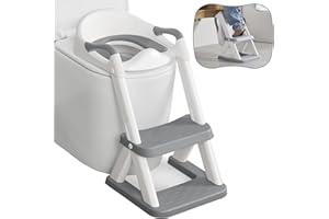 DEANIC Toilettensitz Kinder mit Treppe, Toilettentrainer mit Treppe für Jungen und Mädchen,WC Sitz Kinder, Dreieckige Struktur, Einstellbare Höhe,Spritzwasserschutz (Grau)