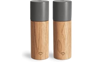 SPRINGLANE KITCHEN SPRINGLANE macina sale e pepe set di 2 in legno di quercia e cemento, macina spezie, macina peperoncino, macina ceramica regolabile (Rovere)