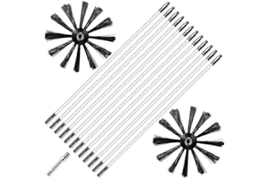 Junhui Ofenrohrbürste Schornsteinbürsten, Kaminbürste Stange Set mit 12 Flexible Stangen 410mm+2 Bürstenköpfen Ø200mm+1 Sechskantstab, Schornstein Reinigungsset für Kamin Klimaanlage Kühler Trockner