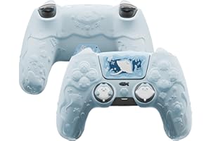playvital Coque Manette pour ps5 Grip Cover avec Capuchon Joystick & Autocollant,Housse de Protection Silicone Compatible avec ps5 Station de Charge-Bleu Menthe,Série Murmure Océanique