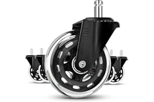 Mastery Mart Office Chair Wheels Replacement- 11x22mm Rubber Office Chair Castors, Smooth & Silent on Hardwood & Carpet, Heavy Duty and Floor Protecting (Not for 1KEA Chairs, Set of 5, Black)