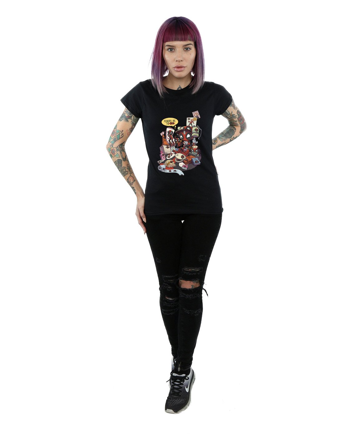 Marvel-Damen-Deadpool-Merchandise-Royalties-T-Shirt-Schwarz-Medium