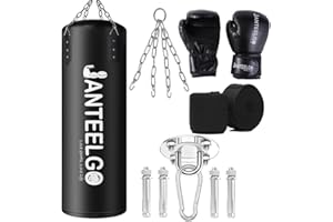 Sac de Frappe Suspendu et Sac de Frappe Adulte Non Remplir JanTeelGO 100 cm PU Matériel avec Chaîne de Montage et Crochet de Plafond Hommes Femmes Adolescents Enfant MMA Kickboxing Muay Thai Karaté