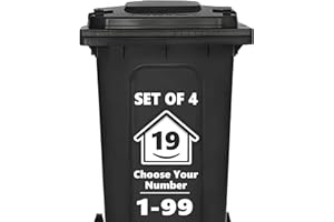 RUBIGO 4 x Bin Numbers for Wheelie Bins, 1-99, 15cm ‘Happy House’ Design Dustbin Stickers, Easy Application Stick On Number Stickers - Weatherproof Self Adhesive Vinyl, Black (19)