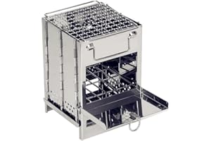 LSDZHK Camping Wood Burning Stove,Stainless Steel Compact Portable Foldable Camping with Ash Catcher,Grill Grid, Storage Bag for Backpacking Hiking Camping Cooking BBQ Picnic (Silver Large)