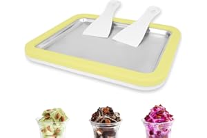climafusion Ice Plate Ice Rolls for Ice Making DIY, Ice Cream Machine Rolls Maker with 2 Spatulas, Gelato Rolling Machine for Children Family Yellow