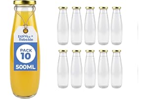 Espirito Rebelde Lot de 10 Bouteilles en Verre Vides de 500 ml avec Couvercle | Bouteilles en Verre pour Jus, Lait, Barbecue, Sauces | Idéales pour Pique-niques, Mariages et Fêtes