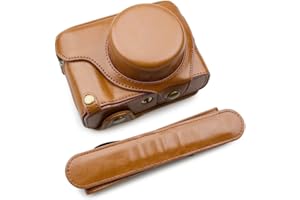 FUJI X100 V torba na etui, MUZIRI KINOKOO PU skórzane etui do Fujifilm X100 V z paskiem na ramię FUJI X100V etui ochronne dodaje przyczepności do kamery - brązowy