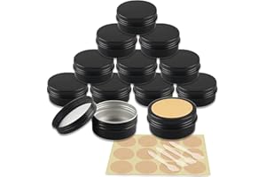 YANCAER 10 Stück 50ml - D57mm x H28mm Matt Schwarz Aluminium Leer Döschen mit Schraubdeckel Runde Reise Blechdose Cremedose Tiegel Aludose für DIY Kerze, Creme, Kosmetik